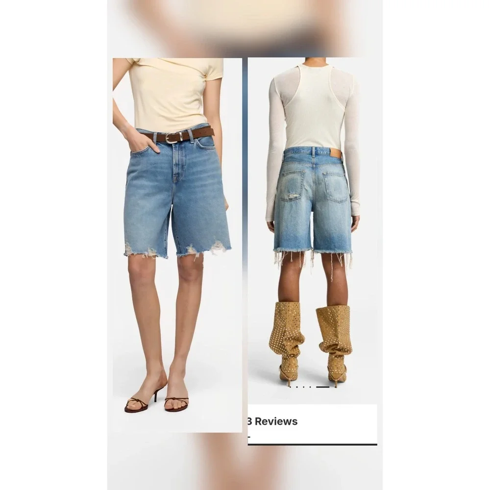 NWT 7 For All Mankind Lola Shorts Wave Light Blue Distressed Denim Women 24 - Picture 6 of 8